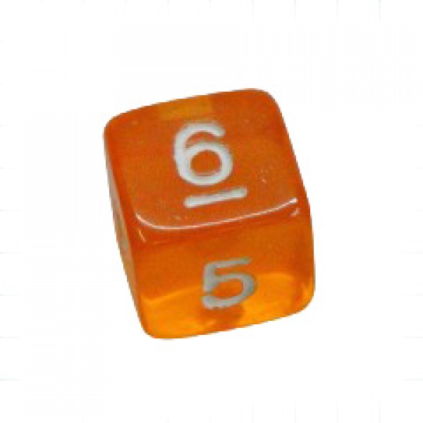 DADO RPG 6 LADOS LARANJA TRANSPARENTE - 16x16 mm