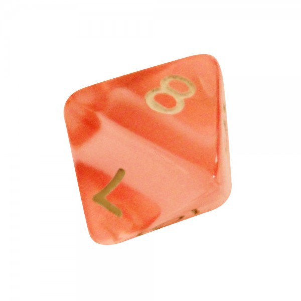 DADO RPG 8 LADOS CORAL TRANSPARENTE - 18x22 mm