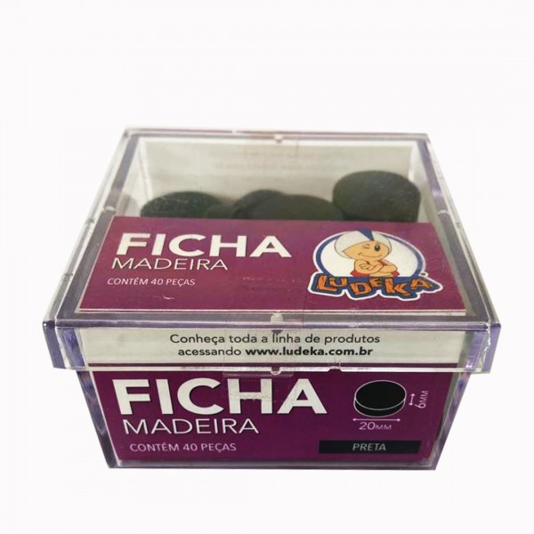 CAIXA ACRÍLICA - FICHA DE MADEIRA PRETO- 40 PEÇAS